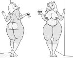  5:4 alcohol alpha_and_omega belly beverage breasts butt candy_(alpha_and_omega) canid canine canis female hair hi_res long_hair mammal monochrome multiple_angles nipples oystercatcher7 pussy slightly_chubby solo wine wolf 