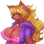  1:1 anthro areola big_breasts breasts canid canine canis cleavage clothed clothing collar domestic_dog female hi_res mammal nipple_outline pinkkoffin 
