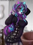  2019 5_fingers anthro blue_hair canid canine canis clothed clothing detailed_background digital_media_(artwork) domestic_dog eyebrows eyelashes female fingers haiko_frostypaws hair hi_res looking_at_viewer mammal mifa purple_hair smile solo 