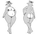 5:4 baggy_eyes belly big_belly bovid breasts butt caprine female ferdinand_(film) goat hi_res horn lipstick lupe_(ferdinand) makeup mammal monochrome multiple_angles nipples overweight overweight_female oystercatcher7 pubes pussy solo thick_thighs underbite wrinkles 