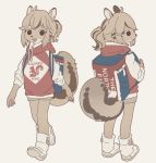  2018 ahoge anthro backpack black_eyes bottomwear clothed clothing female fluffy fluffy_tail footwear fur hoodie kemono looking_aside looking_at_viewer mammal open_mouth ponytail rodent s1120411 sciurid shoes shorts simple_background smile solo striped_fur striped_hair striped_tail stripes tan_fur tan_hair the_north_face topwear walking 