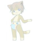  2014 ambiguous_gender anthro blue_eyes brown_fur cub diaper domestic_cat ear_tuft felid feline felis fur hair head_tuft hi_res looking_at_viewer mammal pawpads paws rugia1992 simple_background solo standing tuft white_background young 