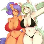  1:1 anthro big_breasts bikini breasts camel_toe cleavage clothed clothing cutie_mark duo equid equine eyewear fangs female glasses mammal my_little_pony pinkkoffin swimwear thestral wide_hips 