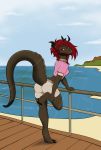  anthro aspeel beach bottomwear butt clothing dragon female from_behind_(disambiguation) hi_res lizard paws reptile scalie seashore seaside shorts smile solo sport_girl summer swimwear underwear young 