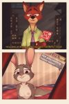  absurd_res breasts canid canine cellphone clothing comic disney dof english_text female fox hi_res judy_hopps lagomorph leporid male mammal nick_wilde nipples nude phone rabbit smile text zootopia 