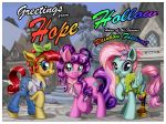  2018 building clothed clothing cutie_mark english_text equid equine female feral friendship_is_magic group harwick hi_res house kerfuffle_(mlp) looking_at_viewer mammal my_little_pony outside petunia_petals_(mlp) prosthetic pterippus sculpture sky smile statue text torque_wrench_(mlp) wings 