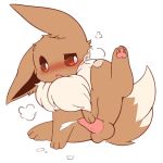  1:1 3_toes balls blush bodily_fluids breath brown_eyes brown_fur chest_tuft chikorita_moon cum cum_on_ground cumshot cute_fangs dipstick_tail eevee ejaculation feral fluffy fluffy_ears fluffy_tail fur genital_fluids half-closed_eyes huff long_ears looking_at_viewer male multicolored_tail nintendo one_ear_up orgasm pawpads penis pink_pawpads pok&eacute;mon pok&eacute;mon_(species) raised_leg sitting spread_legs spreading toes tuft video_games white_fur 