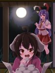  /\/\/\ 2girls animal_ears belt black_hair black_legwear bunny_ears commentary_request dango dress food full_moon grass hair_between_eyes holding holding_food inaba_tewi indoors kneehighs long_hair looking_at_another looking_at_viewer moon multiple_girls necktie night open_mouth pink_dress puffy_short_sleeves puffy_sleeves purple_hair red_eyes red_neckwear red_skirt reisen_udongein_inaba remiria100 shirt short_hair short_sleeves shouji sidelocks skirt sliding_doors standing sweatdrop tatami tie_clip touhou tsukimi_dango untucked_shirt veranda very_long_hair wagashi white_shirt 