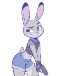  anthro bottomwear bulletproof_vest clothing disney female fingerless_gloves gloves gun handgun handwear ittybittykittytittys judy_hopps lagomorph leporid looking_aside mammal midriff navel pistol purple_eyes rabbit ranged_weapon shorts smile smirk solo thick_thighs weapon zootopia 