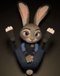  3d_(artwork) absurd_res anthro butt chickenass clothed clothing digital_media_(artwork) disney female fur hi_res judy_hopps lagomorph leporid looking_at_viewer mammal multicolored_ears police_uniform purple_eyes rabbit spread_legs spreading uniform zootopia 