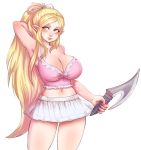  big_breasts bottomwear breasts cleavage clothed clothing elf female humanoid knife navel pinkkoffin skirt 