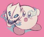  blue_eyes blush blush_stickers canon copy_ability crossover gasterblaster kirby kirby_(series) looking_at_viewer no_humans open_mouth parororo sans simple_background super_smash_bros. undertale weapon 