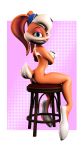  breasts butt covering covering_breasts fastflight feet female furniture hi_res lagomorph leporid lola_bunny long_ears looking_at_viewer looney_tunes mammal pussy rabbit ribbons seat simple_background sitting warner_brothers 