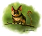  avian bird branch cryptid-creations domestic_cat felid feline felis hybrid mammal owl solo 
