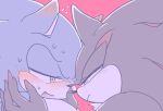  anthro black_fur blue_fur blush bodily_fluids claws duo ear_blush eulipotyphlan eye_contact face_grab flying_sweatdrops fur hedgehog looking_at_another male male/male mammal pink_background red_fur shadow_the_hedgehog sikai simple_background sonic_(series) sonic_the_hedgehog sweat sweatdrop 
