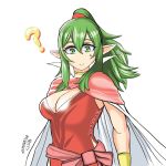  1:1 ? bodily_fluids breasts cleavage clothed clothing digital_media_(artwork) female fire_emblem green_eyes green_hair hair humanoid humanoid_pointy_ears looking_at_viewer manakete nintendo not_furry red_clothing samanator_club simple_background solo sweat tiki_(fire_emblem) video_games white_background 