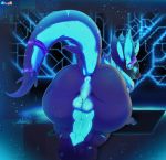  2019 absurd_res animal_genitalia animal_penis anthro anus balls bioluminescense black_fur blush butt clothing digital_media_(artwork) dragk erection fur glowing hair hi_res knot machine male mammal neon nude penis protogen robot solo 