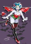  5_fingers breasts chiropteran cleavage clothed clothing demon female fingers footwear green_sclera group hi_res horn humanoid_pointy_ears legwear mammal membrane_(anatomy) membranous_wings not_furry open_mouth red_eyes red_wings samanator_club shoes solo_focus teeth thigh_highs wings 