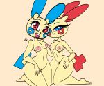  2018 2019 absurd_res anthro areola breasts duo female hi_res looking_at_viewer minun nic-m-lyc nintendo nipples nude plusle pok&eacute;mon pok&eacute;mon_(species) pussy smile video_games 