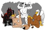  animal_genitalia animal_pussy avian big_breasts breasts canid canine canine_pussy canis dalmatian digital_media_(artwork) domestic_dog female fennec flexing fox gryphon mammal multi_nipple muscular muscular_female nipples pencilsdgr_(artist) pussy simple_background wolf 