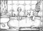  2019 ambiguous_gender anatid anseriform anthro avian bag bathmat bathroom bathtub bird black_and_white duck mammal monochrome o-kemono rubber_duck shower_curtain soap solo toilet towel unknown_species washcloth water young 