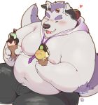  14:15 2019 anthro behemoth_(housamo) bottomwear clothed clothing dessert food hair hi_res ice_cream male mammal nipples overweight purple_hair quanjiang solo tokyo_afterschool_summoners video_games 