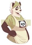  2019 anthro apron clothed clothing emoji female giant_panda green_eyes hair hand_on_hip hi_res mammal simple_background slightly_chubby slightlysimian solo ursid 