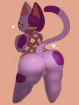  &lt;3 2019 abunaiesennyou_san animal_crossing anthro backsack balls big_butt blush bob_(animal_crossing) bottomless butt clothed clothing domestic_cat felid feline felis fur hi_res looking_back male mammal nintendo open_mouth presenting purple_fur simple_background solo standing video_games 