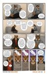  2019 canid canine clothed clothing comic dialogue eye_contact eyewear felid fox glasses hair hi_res hoodie kimmykun looking_at_another male mammal pantherine purple_eyes sofa therapy tiger topwear 