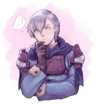  ... 1boy ? artist_name ashe_duran fire_emblem fire_emblem:_three_houses freckles fur_trim gloves green_eyes grey_hair highres jen_(creylune) solo upper_body white_background 