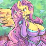  1:1 anthro big_breasts breasts cleavage clothed clothing equid equine fluttershy_(mlp) friendship_is_magic mammal my_little_pony outside pinkkoffin pterippus wings 