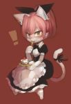  ! 2014 4_fingers anthro black_bow blush bow cake clothing cub cutlery dessert digital_media_(artwork) domestic_cat felid feline felis female fingers food fork fur grey_fur hair kemono kitchen_utensils ksyaro looking_at_viewer maid_uniform mammal pink_hair red_background short_hair simple_background sitting solo surprise tools uniform white_fur yellow_eyes young 