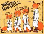  canid canine clothing dipstick_tail disney english_text fox fur hi_res male mammal multicolored_tail nick_wilde orange_fur pnoll smile solo text uniform zootopia 