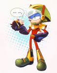  anthro armor blue_fur boots clothing costume den255 duo eulipotyphlan feral feralized footwear fur gloves green_eyes handwear headgear hedgehog helmet holding_character male mammal simple_background size_difference sonic_(series) sonic_the_hedgehog square_crossover standing visor white_background zonic 