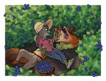  absurd_res blueberry_(fruit) canid canine carrot_pen clothing disney duo female food fox fruit hat headgear headwear hi_res judy_hopps lagomorph leporid male mammal mshkaa nick_wilde plant predator/prey rabbit sleeping smile tongue tongue_out zootopia 