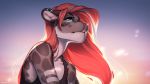  2019 anthro blue_eyes clothed clothing digital_media_(artwork) ear_piercing ear_ring eyebrows eyelashes felid feline female fur hair mammal piercing red_hair solo spefides spots spotted_fur 