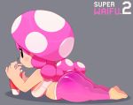  2019 big_breasts big_butt blush bottomwear breasts butt clothed clothing digital_media_(artwork) drinking feet female hair hi_res humanoid long_hair lying mario_bros nintendo simple_background slightly_chubby solo somescrub straw super_mario_maker_2 thick_thighs tight_clothing toad_(mario) toadette video_games yoga_pants 