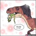  &lt;3 1:1 death dialogue dinosaur english_text feral hunting instagram outside pet_foolery reptile roxy_the_t-rex scalie size_difference text theropod tyrannosaurid tyrannosaurus tyrannosaurus_rex 