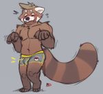  2019 ailurid anthro belly blush bulge clothing male mammal minedoo moobs navel nipples red_panda simple_background slightly_chubby solo underwear 