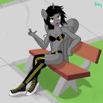  1:1 absurd_res anthro bench clothing concrete crossgender equid equine female footwear grass hi_res horn horse legwear mammal pony shoes smoking solo thigh_highs underwear wings yenchey 