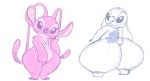  2019 4_fingers alien angel_(lilo_and_stitch) antennae_(anatomy) back_markings big_butt butt chest_markings colored_sketch disney duo ears_down experiment_(lilo_and_stitch) fingers head_tilt huge_butt hyper hyper_butt lilo_and_stitch looking_at_viewer looking_back markings pink_body pivoted_ears purple_eyes purple_nose simple_background sinpact sketch small_tail smile standing stitch_(lilo_and_stitch) white_background wide_hips 