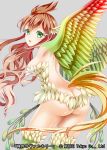  1girl ass back bird_wings breasts fantasy feathered_wings feathers hakuda_tofu harpy head_feathers highres looking_back monster_girl no_panties official_art shinkai_no_valkyrie solo tail_feathers wings 