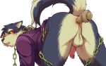  2017 anal anthro balls black_sclera bodily_fluids bone butt canid canine canis chain domestic_dog edit erection garmr kemono male mammal penis simamanta simple_background solo sweat sweatdrop tokyo_afterschool_summoners uncensored video_games white_background yellow_eyes 