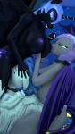  3d_(artwork) anthro areola armor bat_pony big_breasts blue_eyes blue_hair breasts brown_eyes collar digital_media_(artwork) equid equine ethereal_hair eyeshadow female female/female friendship_is_magic gold_(metal) hair headgear helmet hi_res horn leash makeup mammal mostly_nude my_little_pony nightmare_moon_(mlp) nightshade_(mlp) nipple_suck nipples oral piercing pseudo_hair pterippus purple_eyeshadow ring slit_pupils source_filmmaker sparkles sucking the_fatcat winged_unicorn wings 