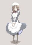  1girl absurdres brown_hair commentary full_body glasses green_eyes highres ikeshiki-chuujou long_hair low-tied_long_hair maid maid_cap original simple_background solo 