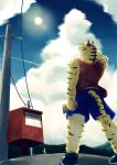  absurd_res anthro biped bottomwear clothed clothing cloud detailed_background felid fur hi_res inuller mammal morenatsu multicolored_fur outside pantherine sky solo striped_fur striped_tail stripes sun tiger topwear torahiko_(morenatsu) two_tone_fur 