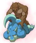  abs anal anal_penetration anthro aomura_saki_(pixiv) ass_up biceps black_nose blue_skin blush brown_fur butt canid canine canis chest_tuft claws clenched_teeth dragon duo edit erection fangs from_behind_position fur green_skin grin horn interspecies kneeling leg_grab looking_at_viewer lying male male/male male_penetrating mammal muscular nude on_front orange_eyes pecs penetration penis raised_tail red_eyes reptile scales scalie sex simple_background smile teeth toe_claws tuft uncensored white_background wolf 