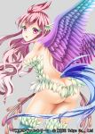  1girl ass back bird_wings breasts fantasy feathered_wings feathers hakuda_tofu harpy head_feathers highres looking_back monster_girl no_panties official_art shinkai_no_valkyrie solo tail_feathers wings 