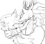  anthro black_and_white blood bodily_fluids canid canine canis clothing duo eulipotyphlan gloves handwear hedgehog infinite_(sonic) jackal looking_at_another male mammal mask monochrome scratches sikai sketch sonic_(series) sonic_forces sonic_the_hedgehog sweat wrist_grab 