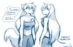  2019 alternate_species anthro anthrofied blush breasts canid canine canis chest_tuft cleavage clothed clothing conditional_dnp confusion dialogue duo english_text face_to_face female horn keidran lady_nora mammal midriff monochrome navel raine_silverlock simple_background sketch text tom_fischbach tuft twokinds webcomic white_background wolf 